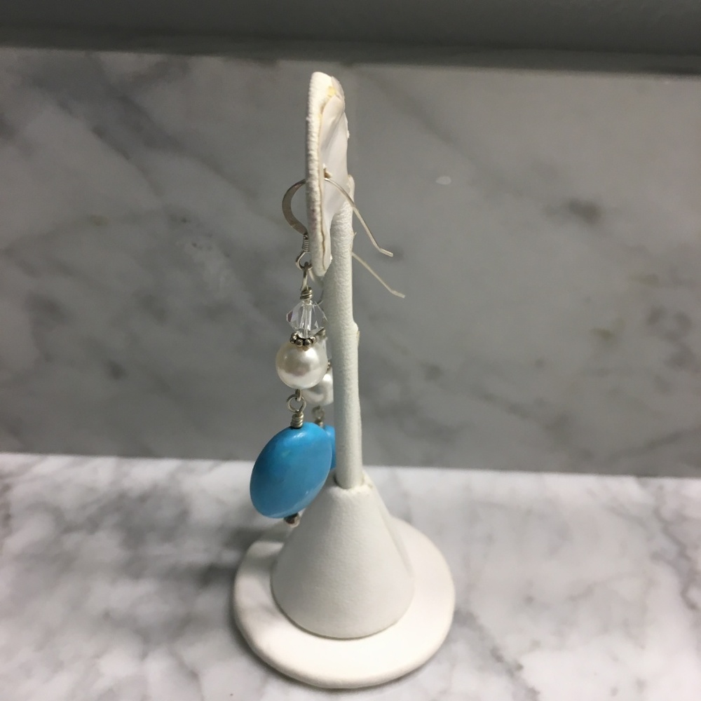 Turquoise, Pearl and Swarovski Crystal Earrings - Picture 5 of 6